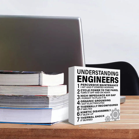 Funny Engineer Gift For Men Dope Desk Decor For Mentors, Coworkers, Dads, And Husbands At Home Office Wooden Sign 5x5 Inch on desk