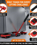 Heavy Duty No Sweat Furniture Lifter Tool Set With Adjustable Height, 4 Wheel Movers Sliders, Lifting Lever And Dolly, Red