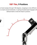 Three Eighths Inch Drive Long Ratchet With 180 Degree Flex Head And Quick Release showing 180° flex and 9 detent angles