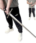 Person holding 41 Inch Medieval Foam Long Sword For Cosplay And LARP Halloween Costume Silver Safe Foam Blade 31 Inch Blade With 7 Inch Guard