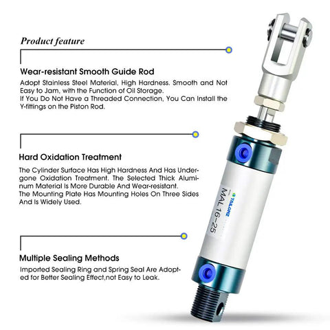 Built Tough Pneumatic Air Cylinder Featuring A Rock Solid Double Acting Design Hella Durable 16mm Bore 25mm Stroke Aluminum Housing with smooth guide rod.