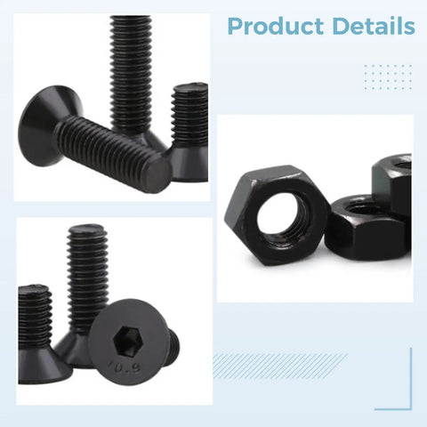 Must Have 500 Piece M3 M4 M5 Black Hex Socket Screws And Nuts Set For Motorcycle Fairings And Body Panels In Organizer Case Countersunk Head Bolts Carbon Steel Kit For Repairs And Upgrades black countersunk screws and nuts set