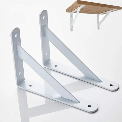 Built Like A Tank Heavy Duty Floating Shelf Brackets 2 Pack Wall Mount L Brackets Cold Rolled Steel supports, white finish for DIY projects.