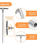 Diagram of RV Waste Valve Replacement Kit With Aluminum Dump Valve Handle And Sewer Extension Tubes, showing features like T-handle design.