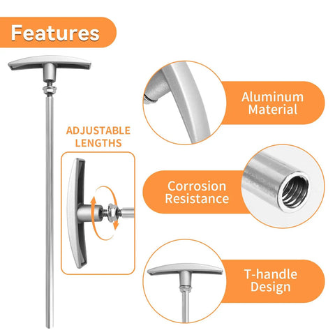 Diagram of RV Waste Valve Replacement Kit With Aluminum Dump Valve Handle And Sewer Extension Tubes, showing features like T-handle design.