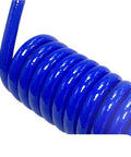Close-up of Straight Up Heavy Duty Pu Spring Air Hose With Retractable Spiral Design, bright blue, 12mm diameter, for high pressure use.