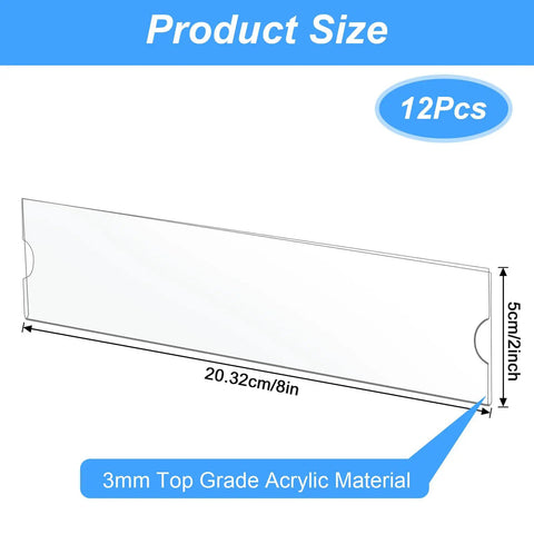12 Pack Acrylic Wall Name Plate Holders With Adhesive Tapes 2x8 Inch Clear Horizontal Sign Frames diagram with dimensions