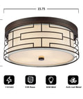 Semi Flush Drum Ceiling Light 3 Light in Oil Rubbed Bronze Finish With Linen White Fabric Shade and Metal Frame 15.8 Inch