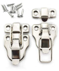 Antique Duckbilled Toggle Latch 2 Pack With Screws for wooden boxes showing silver iron latches and screws