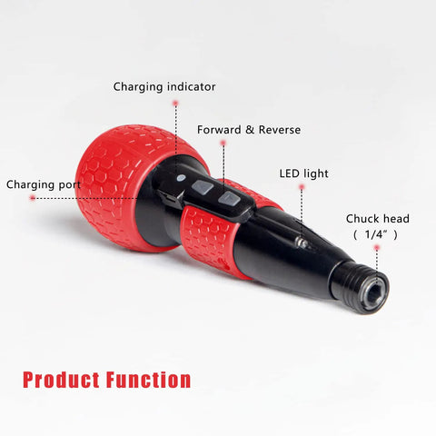 Close-up view of 2 In 1 Cordless Electric Screwdriver With USB C Rechargeable Red LED Kit showing charging port and controls.