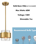 Dope Modern Brass Pendant Light With Clear Glass Shade, Adjustable Height Up To 59 Inches, ETL Listed For Dry Location