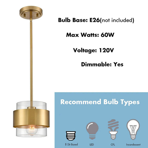 Dope Modern Brass Pendant Light With Clear Glass Shade, Adjustable Height Up To 59 Inches, ETL Listed For Dry Location