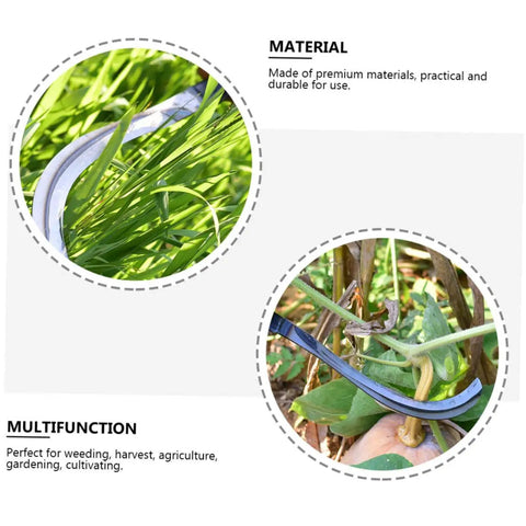 Close-up of cutting blades from 10 Piece All In One Mowing Sickle Set With Rustproof Harvesting Tools For Gardening And Weeding.