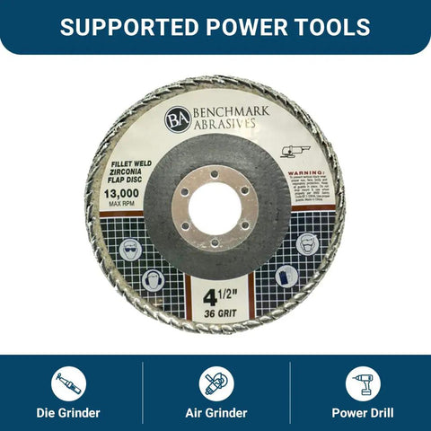 4.5 Inch Zirconia Curved Fillet Weld Flap Discs 36 Grit 5 Pack Pro Grade Grinding Wheel For Cleaning Welds Finishing