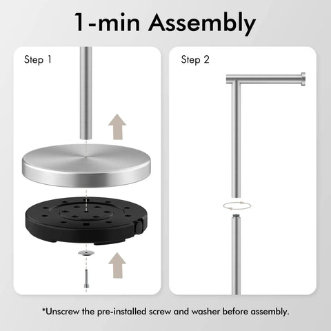 Sturdy Floor Standing Toilet Paper Holder Built Like A Tank In SUS 304 Stainless Steel Rustproof With A 2x Heavier Base And Brushed Nickel Finish For Zero Wobble In Any Bathroom assembly steps.
