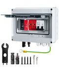 600V Solar PV Combiner Box For One String With Fuse Breaker And Lightning Protection, Easy Install, Durable Weatherproof Housing, Cuts Wiring Hassle, Boosts System Efficiency And Safety For Residential And Commercial Solar Installations. grey IP65 ABS solar combiner box with breaker, fuses and cables