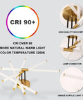 Modern LED Flush Mount Ceiling Light With Ten LED Tubes Rotatable Dope Gold Fixture highlighting CRI 90+ and warm 3200K light