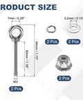 M3 Shoulder Eye Bolts Set 2 Pieces 304 Stainless Steel Lifting Ring Threaded Eye Bolts With Flange Lock Nuts Spring Washers