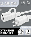 Indoor Outdoor Waterproof Extension Cord 15 Ft 16 AWG SJTW Flexible Outdoor Power Cable 3 Prong Cold Resistant White 13 Amp 1625 Watt ETL Listed For Indoor Or Outdoor Use