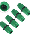 Top Notch Expandable Garden Hose Repair Kit With Multi Function Fittings For 5/8 And 3/4 Inch Hoses Quick Fix Connector Set in Green That Gets The Job Done Right. green hose repair connectors with black rings, angled view