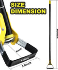 Close-up of Stainless Steel Stirrup Weeder Hoe With Sharp Push Pull Blade dimensions, adjustable 30 to 54 inch garden tool.