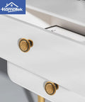 Close-up of brass bronze knobs on white drawer, part of 30 Pack Zinc Alloy Cabinet Knobs And Drawer Pulls Stepped Round Dresser Handles For Kitchen Cupboard Bathroom Wardrobe Hardware In Brass Bronze Durable Sturdy Finish That Elevates Any Cabinet Or Furniture Project Go To Choice.