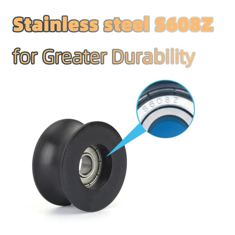 4 Pack Black 8x40x20mm U Groove Pulleys With PA Coated Nylon Bearings And Stainless Steel S608Z Bearings Durable Plastic Roller Wheel Set For Small Belt Drive Systems, close-up bearing