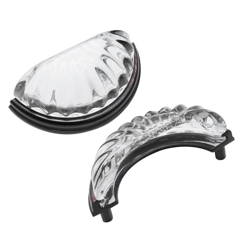 Three Inch Hole Centers Clear Glass Cabinet Cup Pulls With Scalloped Crystal Glass And Oil Rubbed Bronze Base, Pack Of 2