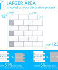 Upgraded Peel And Stick Subway Tile Backsplash Kit 10 Self Adhesive 12 Inch Square White Tiles diagram showing larger coverage area