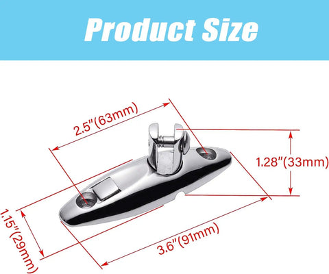 Premium 2 Pack Bimini Top Quick Release Hinge With 316 Stainless Steel Deck Mount, 3.6x1.28x2.5in dimensions for boat use.