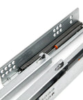 Close-up of Two Piece Bottom Mount Drawer Slides for Furniture, metal rails with easy install design, heavy duty under mount glide