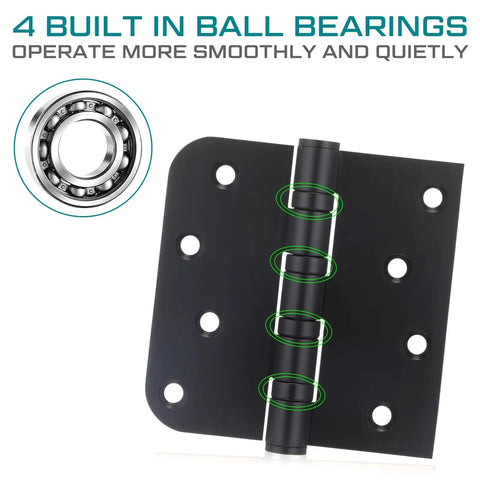 Beefy 3 Pack Black 4 By 4 Inch Ball Bearing Door Hinges Stainless Steel Heavy Duty Exterior Hinges with four ball bearings