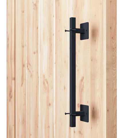 Antique Rustic 12 Inch Barn Door Handle, Solid Steel Heavy Duty Flush Square Base Pull For Gate Garage Sheds, Black Finish