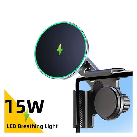 Slick Ride Ready 15W Magnetic Wireless Charger Car Phone Vent Clip Holder Fits Tesla Model Y Juniper Highland Cybertruck And Byd Seal In Dope Brown Finish with LED breathing light.