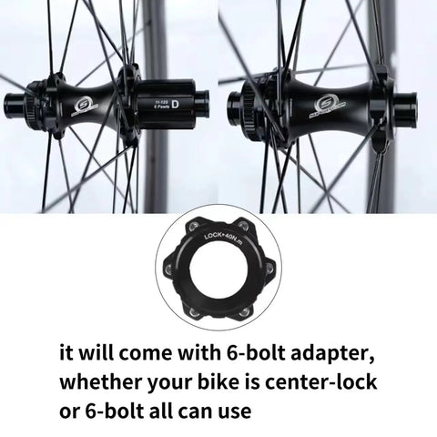 Carbon Disc Brake Road Bike Wheelset 28mm Tubeless 50mm Deep Rim Fits Shimano Eight To Twelve Speed Thru Axle hubs and adapter