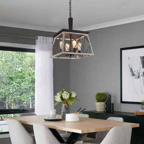 Farmhouse Vintage Chandelier Pendant Light For Dining Room And Kitchen Island, Industrial Wrought Iron Hanging Fixture in dining room