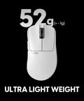 Featherweight Wireless Gaming Mouse Featuring A Snug Compact Profile And Buttery Smooth Tracking For Right Hand Palm Players Who Demand A Clutch Advantage During Weekend Sessions With Zero Latency And Pro Level Accuracy On Your Desktop, showing weight of 52g.
