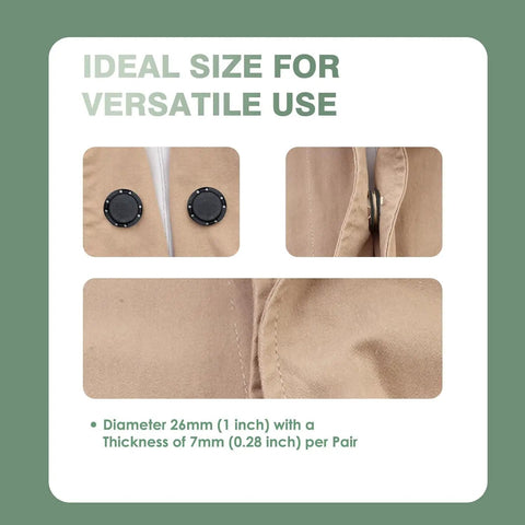 Slick Invisible Magnetic Buttons For Clothes Five One Inch Nylon Sewing Snaps With Kickin Strong Hold For Coats Jackets And Tote Repair That Are Dope Easy To Install showing pairs of 26mm black nylon snaps.
