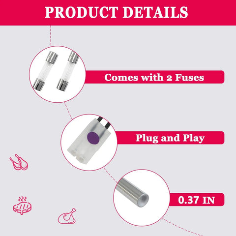 Product details showing 2 Pack Hot Rod Ignitor For Pit Boss And Camp Chef Wood Pellet Grills Heating Element Kit With 2 Fuses