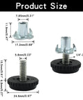 24 Pack Adjustable Furniture Levelers With 1/4-20 Thread Screw In Glides With T Nuts showing detailed measurements