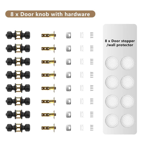 8 Pack Privacy Door Knobs Matte Black Keyless Interior Passage Lockset For Bedroom Bathroom Garage With Round Style Easy Install Adjustable Latch For 2-3/8 And 2-3/4 Backsets Includes Strike Plates And Screws