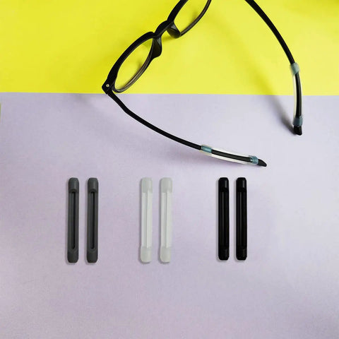 Silicone Eyeglasses Temple Tip Retainers 9 Pairs No Slip Elastic Comfort For Spectacles Reading Glasses And Sunglasses Eyewear Color Mix shown with black glasses frame