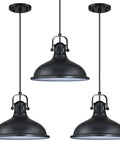 Three Pack Industrial Pendant Lights Black Metal Finish, Vintage Chandelier Ceiling Lamps For Kitchen Island Dining Room