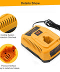 Hot Replacement Charger For Dewalt 7.2V To 18V NiCad And NiMH Batteries DC9310 showing cooling vents and interface details