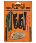 Beast Fire Starter Survival Kit with four ferro rods, two strikers, two tinder wicks, and paracords displayed on packaging