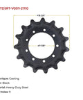 Top Shelf 2 Pack 15 Tooth Drive Sprocket For Kubota SVL75 SVL75 2 SVL75C Skid Steer Loader, 16-3/4 inch, heavy-duty steel, 9 bolt holes.