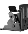 Badass Heavy Duty Folding Brackets For Tables And Bed Legs, 8 Pack Self Locking Hinges With Wood Screws, Sturdy Cold Rolled Steel Extension Supports For Workbenches, Black close-up of black steel hinge.