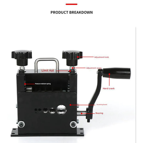 Heavy Duty Automatic Wire Stripper Tool For Electrician And Home DIY Projects lightweight black steel machine with hand crank and adjustment features.