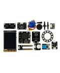 Dope M10 Python IoT Kit with 2.8 inch touch screen, sensors, and components laid out; ideal STEM coding gift for beginners.