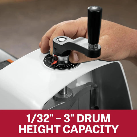 Adjustable height control on 16 Inch Drum Sander With Open Stand For Heavy Duty Woodworking, 1-1/2 HP, 115V Single Phase.
